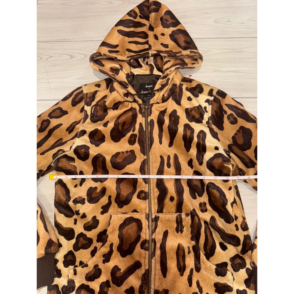 Dennis by Dennis Basso Leopard Faux Fur Zip Up Hoodie Jacket XS Animal Print - Picture 3 of 5